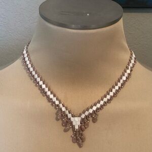 White Tila Bead hand stitched Necklace